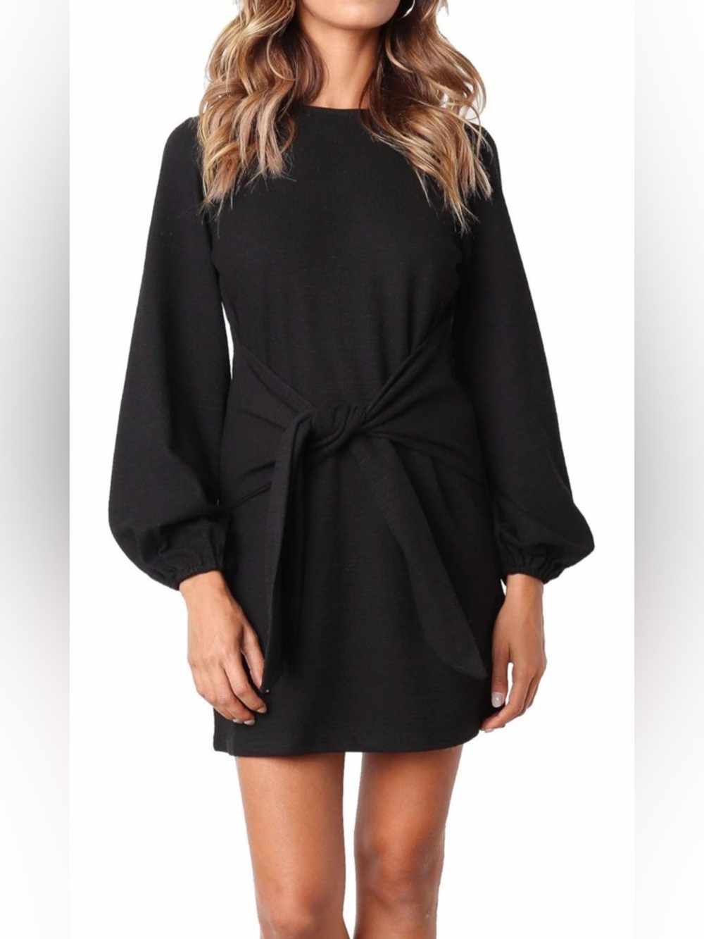 Black Long Sleeve Tie-Back Dress